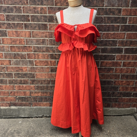 Jason Wu Red Fire Ruffled A-Line Sleeveless Square Neck Midi Dress Size 10 - Picture 2 of 13